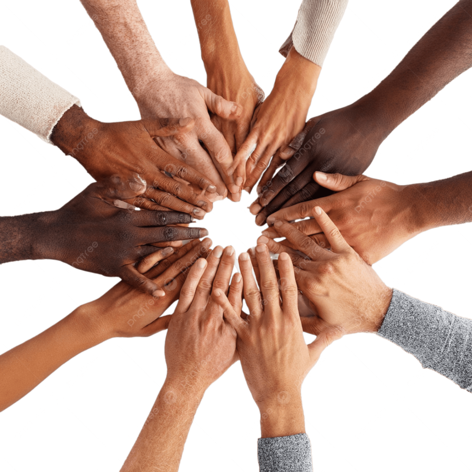 Diverse hands united together